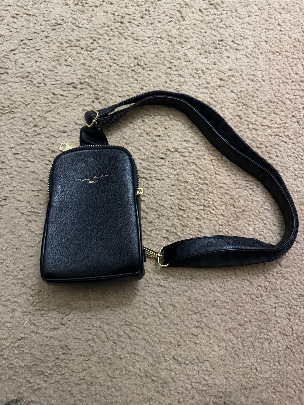 Black Crossbody Phone Bag with Gold Accents